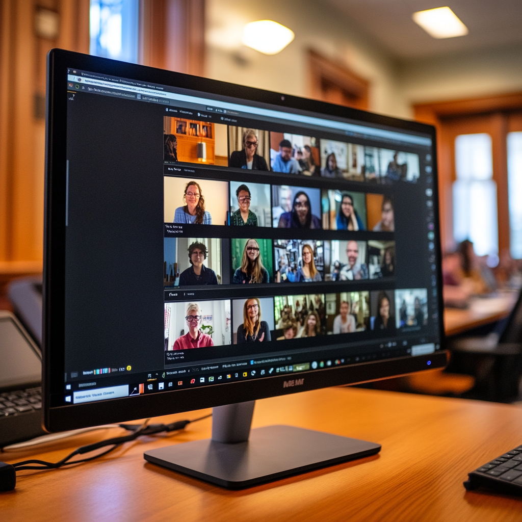 Adults in an online English class with a native speaker